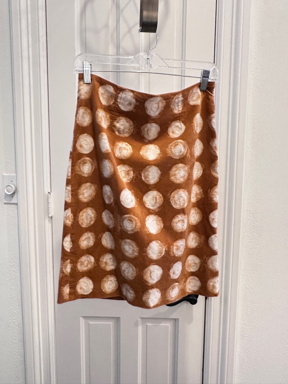 Maeve Rust Brown A-Line Skirt with Cream Dot Print